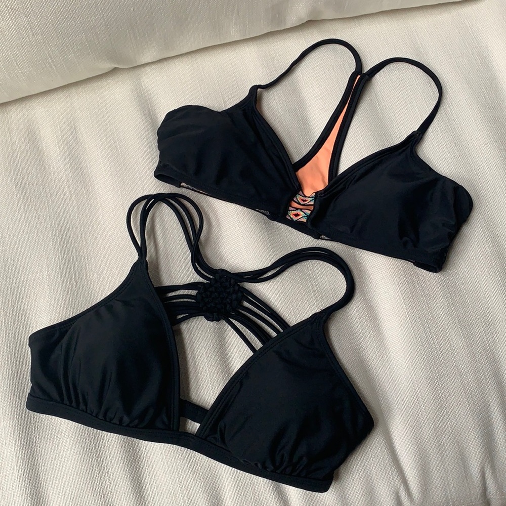 Black racer back bikini tops , pair